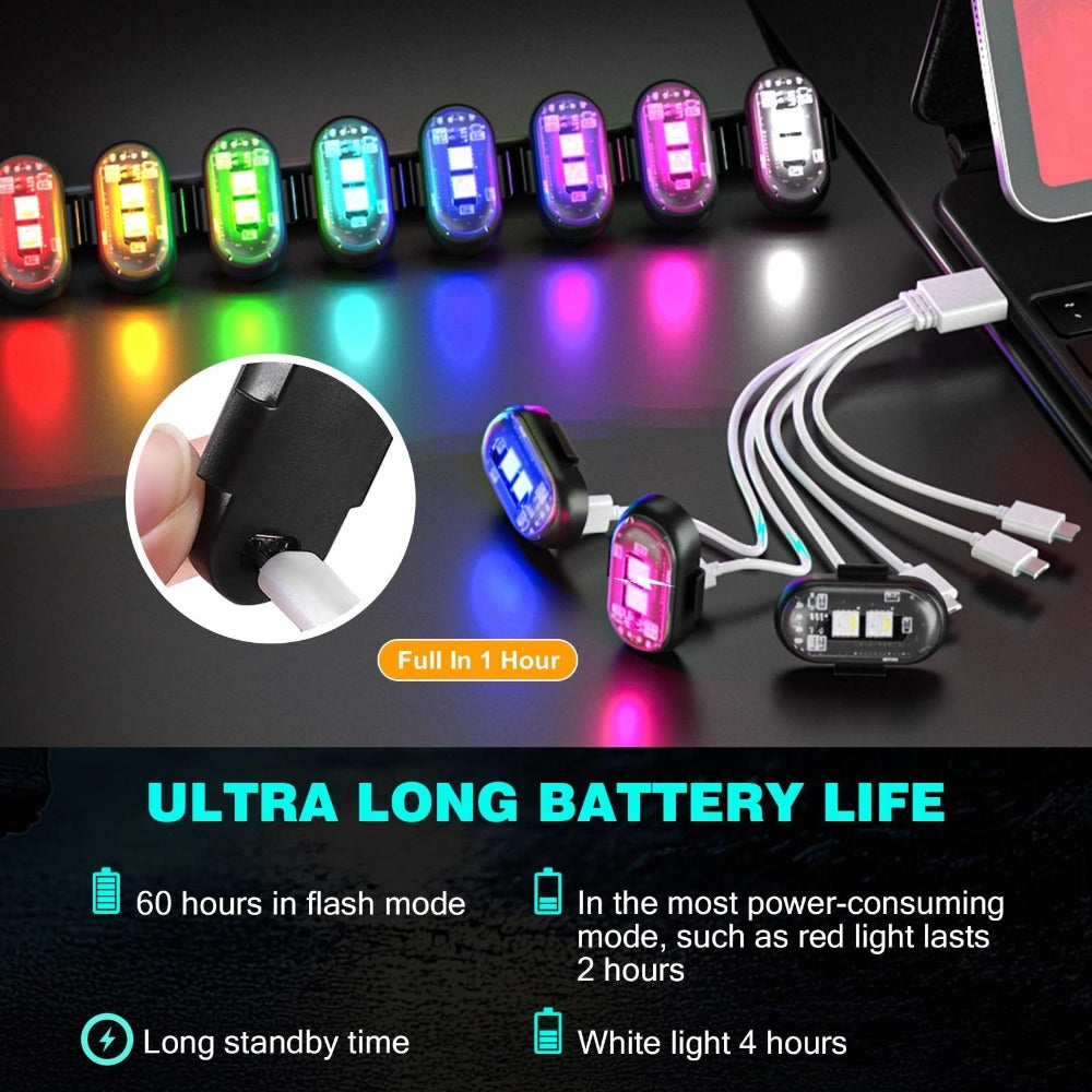Wireless LED Strobe Warning Lights 6-Pack 8 Colors USB Charging IP65 Waterproof Anti-Collision Safety Light for Car Interior Truck