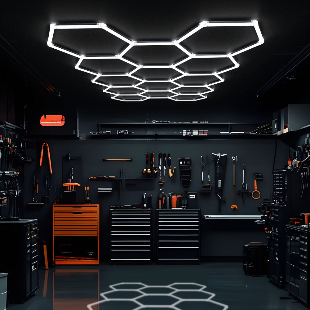LED Hexagonal Garage Light 6500K, Super Bright Daylight White Shop Light 42W, 620W for Auto Detailing