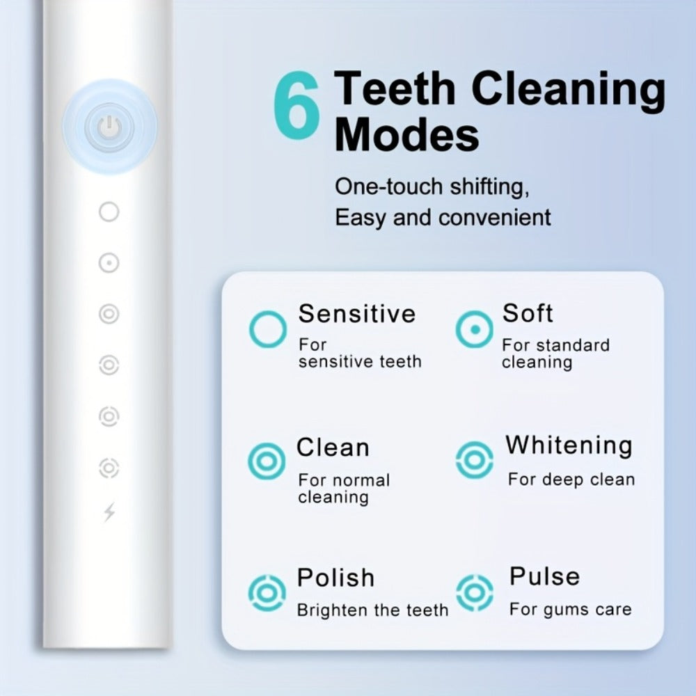 Electric Toothbrush with Six Brushing Modes, Two-Minute Timer, USB Charging and Three Color Options