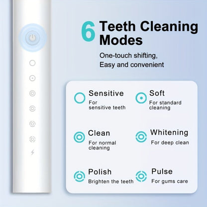 Electric Toothbrush with Six Brushing Modes, Two-Minute Timer, USB Charging and Three Color Options