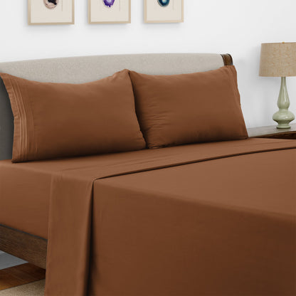 Bed Sheet Set Microfiber with Size-Dependent 3- or 4-Piece Contents and Six specified Bed Dimensions