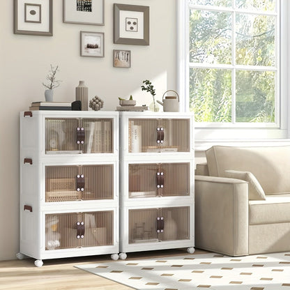 Front-Door Stackable Storage Bin Cabinets with Wheels in One-, Two- or Three-Pack Options for Home Use