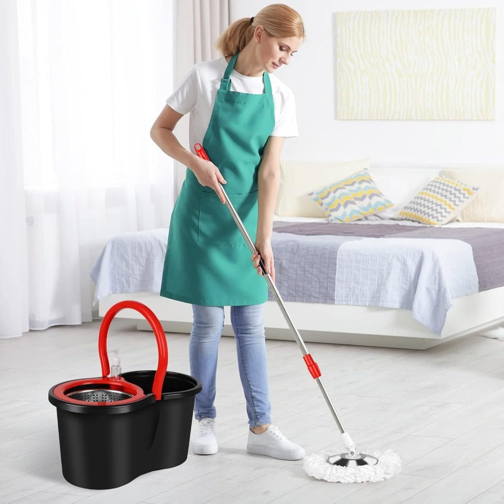 Spin Mop and Bucket with Wringer Set, 360° Spinning Mop System, 4 Microfiber Replacement Heads, Stainless Steel Adjustable Handle