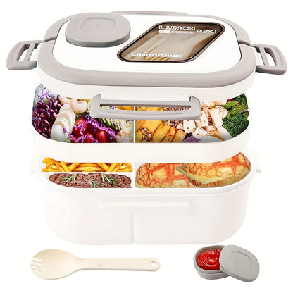 2-Layer Bento Lunch Box Set with Cup and Meal Bag - Multi-Grid Lunch Box for School, Office & Outdoor Picnics