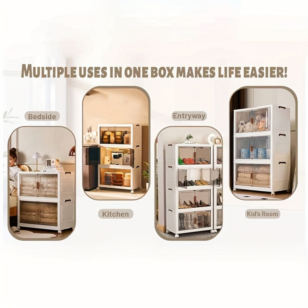 Storage Cabinet Collapsible Modular Locker with Magnetic Doors, Wheels and One to Five Layers