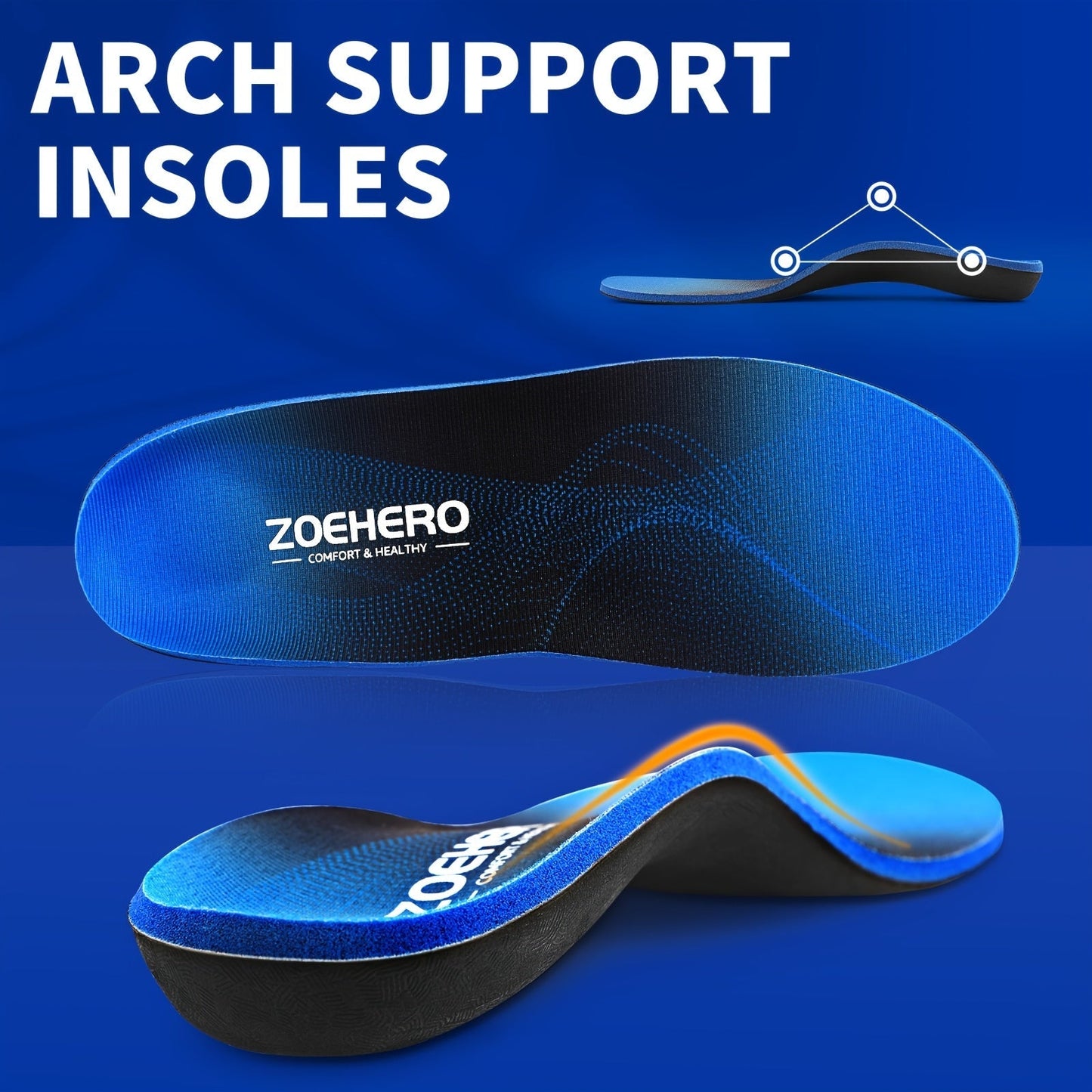 Heavy Duty Arch Support Insoles – High-Density PU Foam, Deep Heel Cup, Shock Absorbing for Work Boots, Hiking