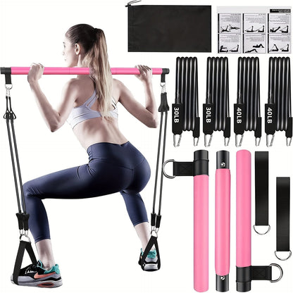 Resistance Band Pilates Bar Kit 8-Piece – 150LB Bands, Ankle Straps & Drawstring Bag, Portable Home Gym Fitness Set for Full Body Workout