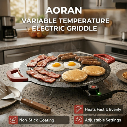 Electric Griddle Non-Stick with Adjustable Temperature, 14.17" & 15.75" Sizes, Fast Heating for Pancakes