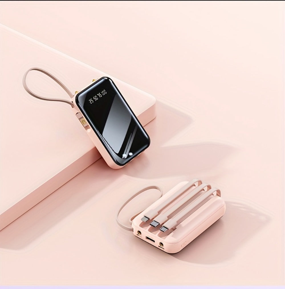 Power Bank 50000mAh 22.5W with Four Built-In Cables, Digital Display and LED Flashlight in Black or Purple