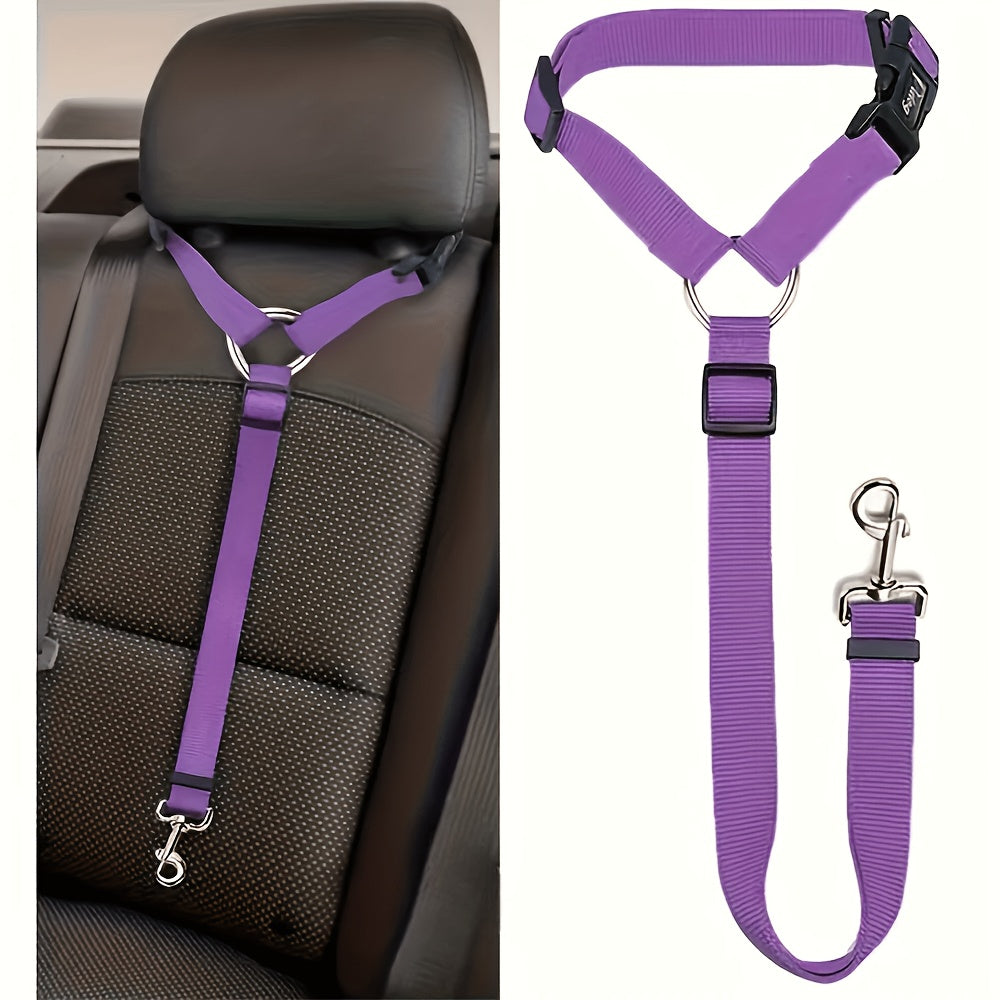 Dog Car Seat Belt Safety Harness 2 Pack Adjustable Universal Vehicle Tether with Quick-Release Buckle & Anti-Tangle Leash