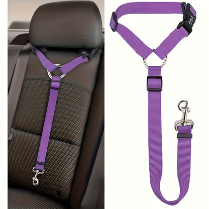 Dog Car Seat Belt Safety Harness 2 Pack Adjustable Universal Vehicle Tether with Quick-Release Buckle & Anti-Tangle Leash