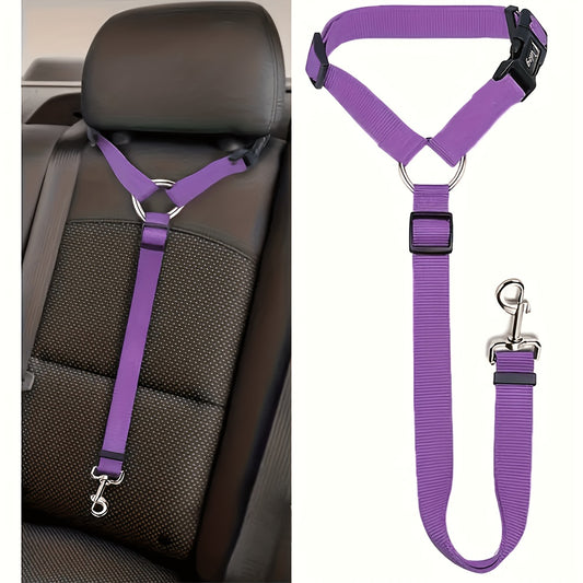 Dog Car Seat Belt Safety Harness 2 Pack Adjustable Universal Vehicle Tether with Quick-Release Buckle & Anti-Tangle Leash