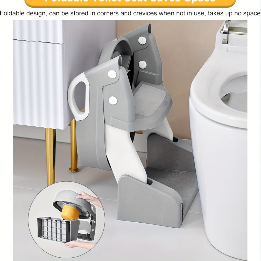 Potty Training Toilet Seat with Ladder, 2-in-1 Toddler Toilet Seat & Step Stool, Foldable Kids Potty Chair with Anti-Slip Pad