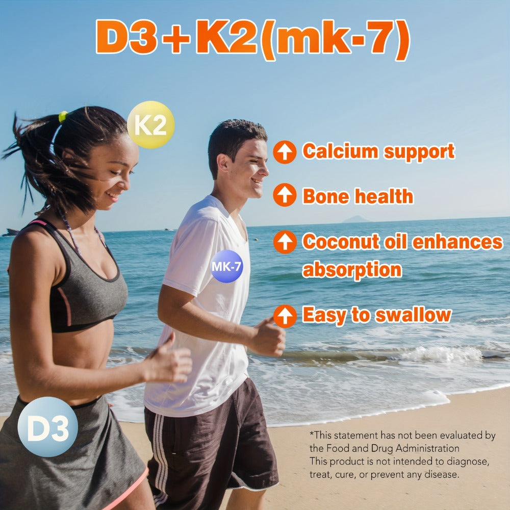 Bone Health Supplement Vitamin D3 1000 IU K2 MK-7 100mcg, 300 Softgels with Coconut Oil for Calcium Absorption