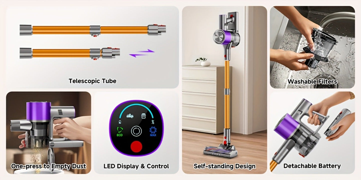 Cordless Vacuum Cleaner 58Kpa Strong Suction 6-in-1 Rechargeable Stick Vacuum for Entryways, Bedrooms and Living Spaces
