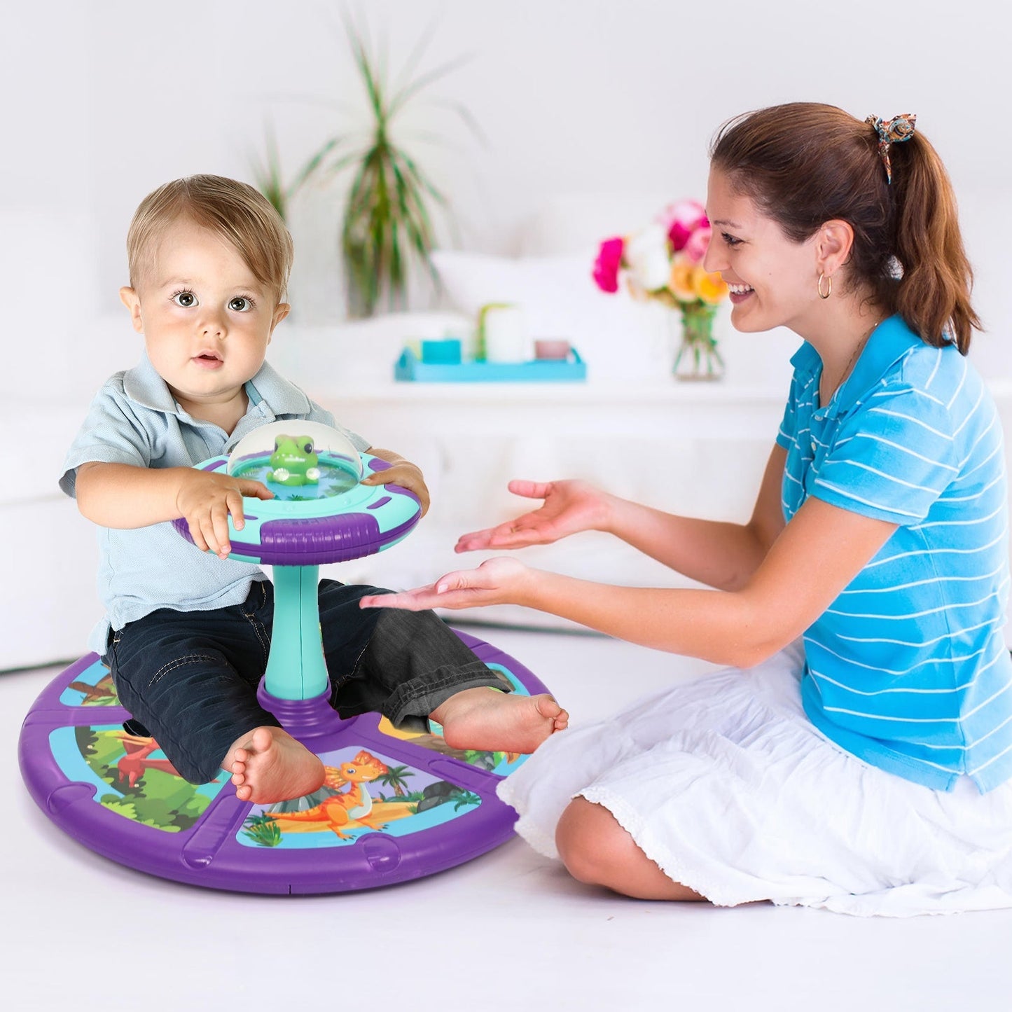 Dinosaur Spin Seat Toy for Toddlers 18 Months+, 360° Sit and Spin with Music, Indoor Interactive Sensory Balance Toy