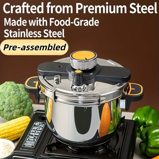 Pressure Cooker Stainless Steel with One-Twist Lock Lid, Induction & Gas Compatible Stew Pot in 1.32gal