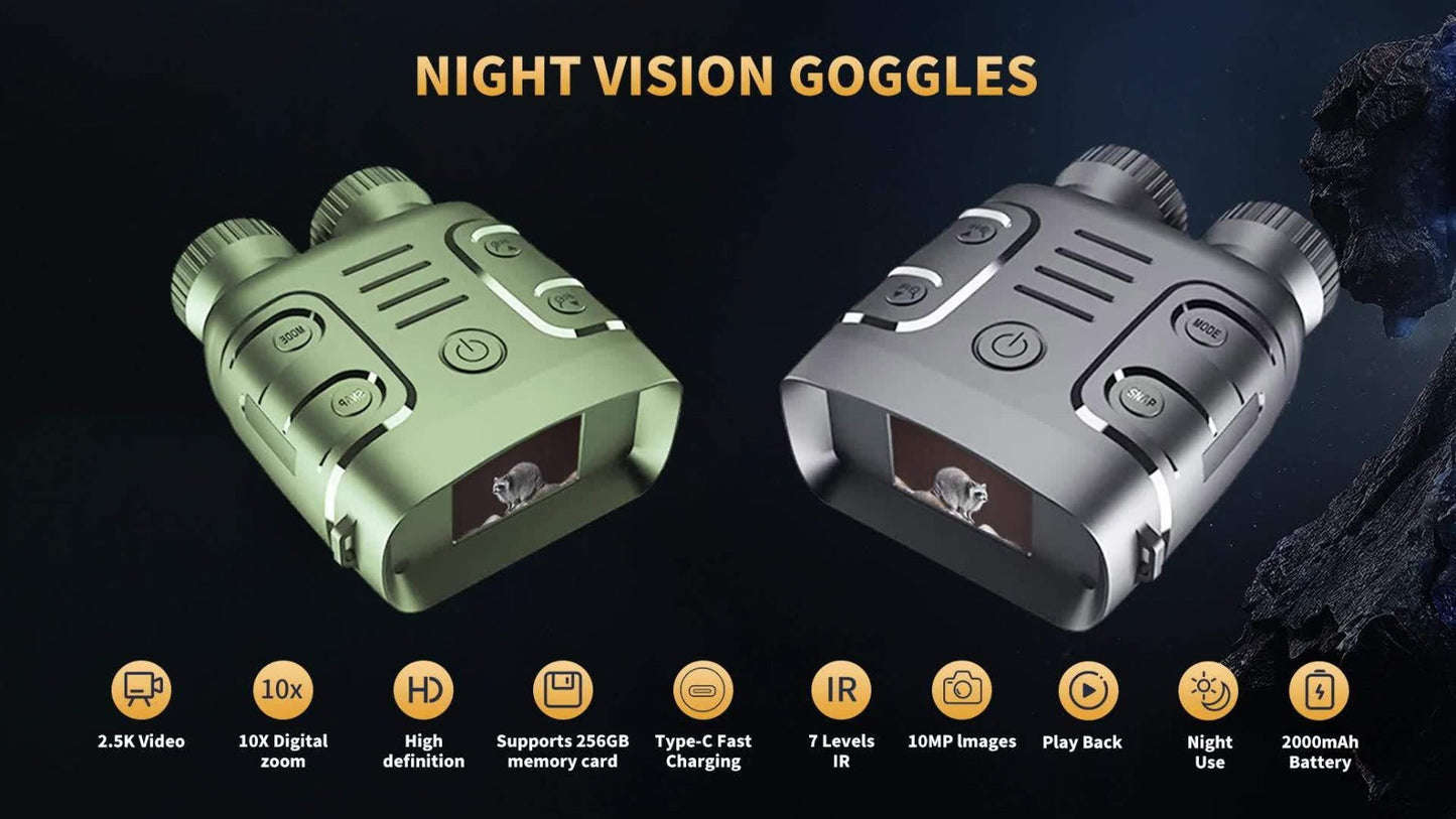 Infrared Night Vision Goggles HD 2.5K with 10X Zoom & CMOS Sensor – Full-Dark Visibility Binocular Scope for Hunting