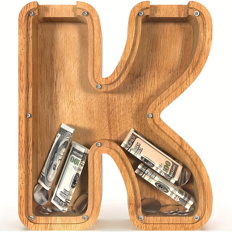 Wooden Letter Penny Bank – Alphabet Coin Bank Savings Box for Kids & Adults, Personalized Money Bank Birthday Gift