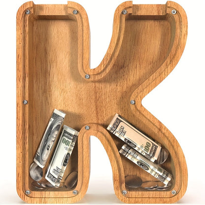 Wooden Letter Penny Bank – Alphabet Coin Bank Savings Box for Kids & Adults, Personalized Money Bank Birthday Gift