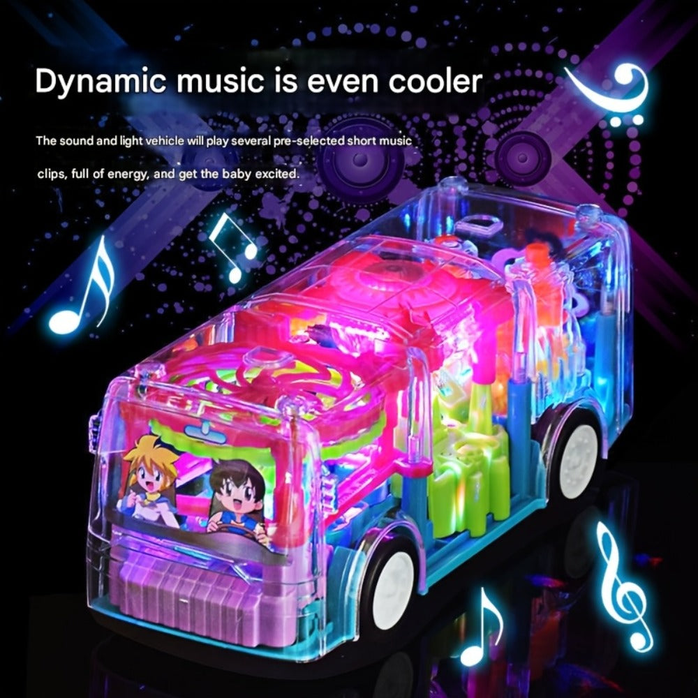 LED Light Up Transparent School Bus Toy with Colorful Flashing Lights, Toddler Toy for Boys & Girls Ages 2+