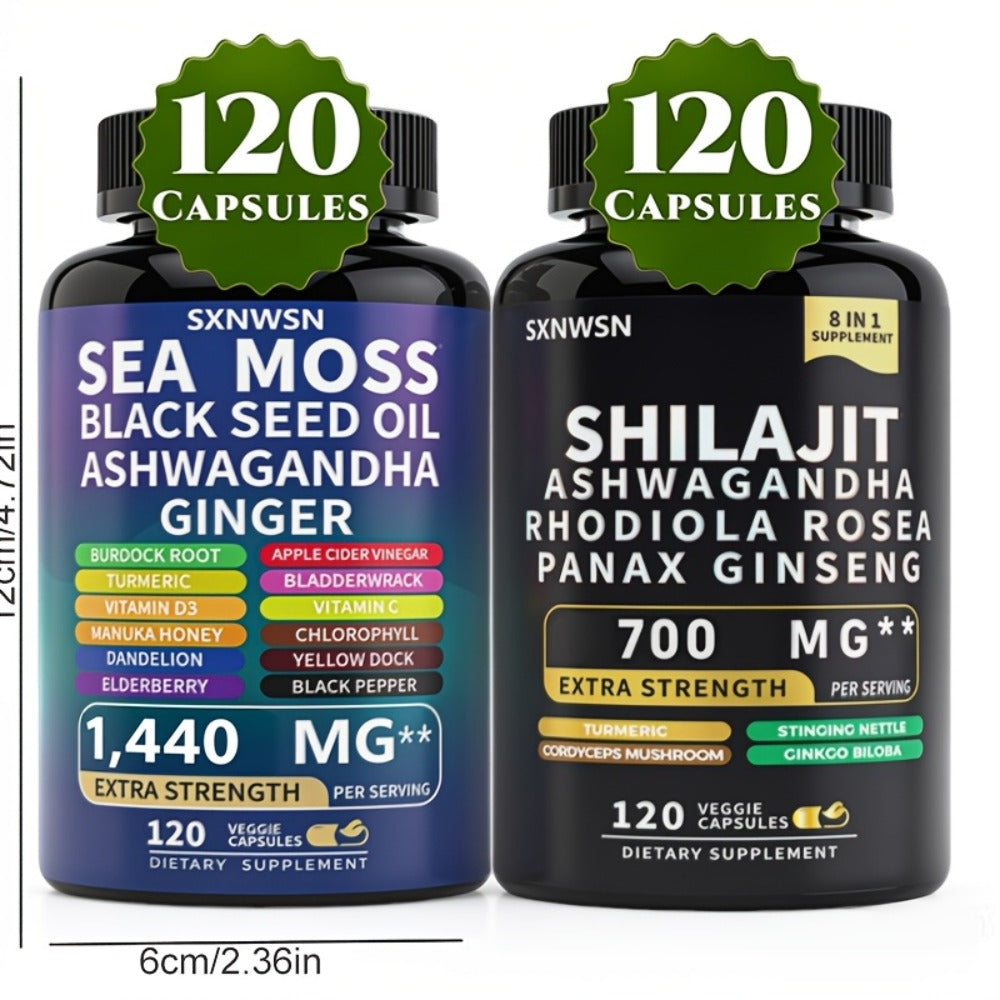 Adaptogen Energy Supplement with Sea Moss & Shilajit, 7-in-1 Formula with Black Seed Oil, Ashwagandha