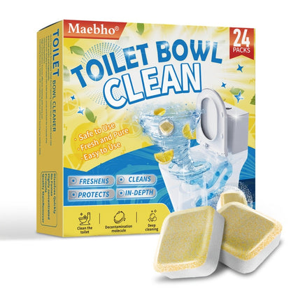 Yellow Toilet Bowl Cleaner Tablets with Lemon Graphics and 24-Piece Box Option in Pictured 10 x 14 cm Package