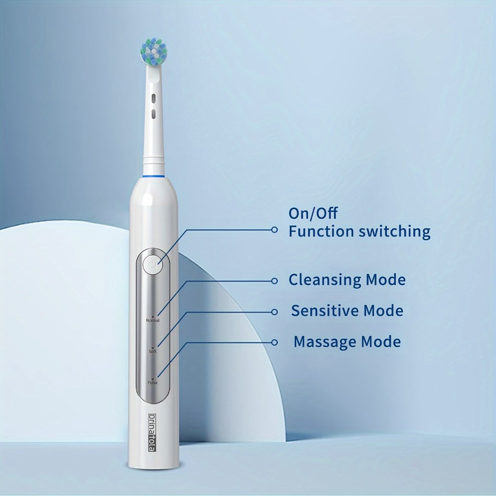 Electric Toothbrush with 3 Rotating Cleaning Modes – Induction Charging, 4 Replacement Brush Heads, Travel Case Included