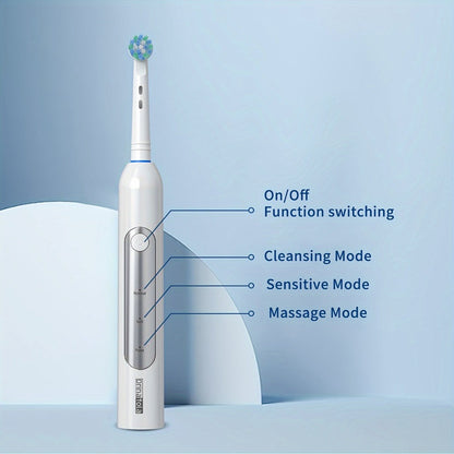 Electric Toothbrush with 3 Rotating Cleaning Modes – Induction Charging, 4 Replacement Brush Heads, Travel Case Included