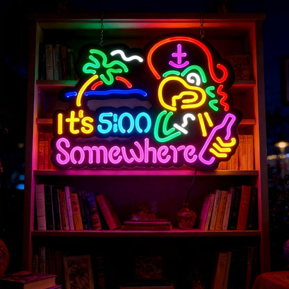 Neon Light Sign Beer O'Clock It's 5 O'Clock Somewhere Bar Sign LED Wall Decor for Man Cave Home Bar Pub Game Room Party Birthday Bedroom