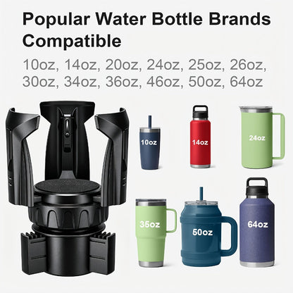 Adjustable Car Cup Holder Expander for 2.56-4.8 Inch Drinkware with 2.56-3.93 Inch Expanding Base in Black