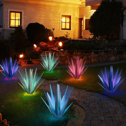 Solar Powered Agave Metal Sculpture Garden Statue – Hand-Painted Rustic Agave Figurine with LED Light & Remote Control