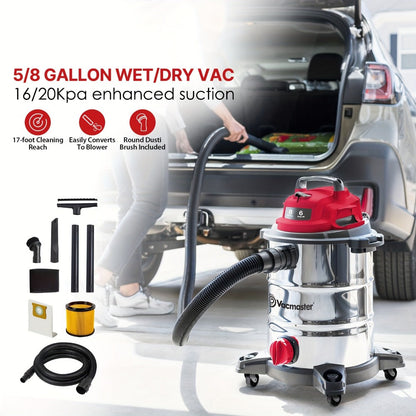 Wet Dry Vacuum Cleaner Shop Vac Stainless Steel 5 or 8 Gallon with Blower Function Powerful for Entryways, Bedrooms and Living Spaces