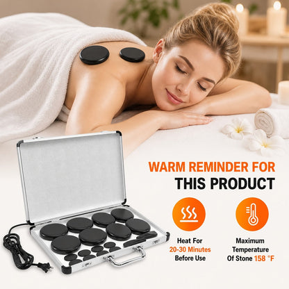 18-Piece Basalt Hot Stone Massage Set with Warmer, 4 Sizes for Full Body Deep Relaxation, Professional