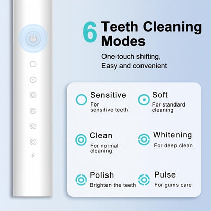 Rechargeable Electric Toothbrush 6 Cleaning Modes with 8 Brush Heads – USB Charge, Soft Bristles, Portable for Travel & Home Use