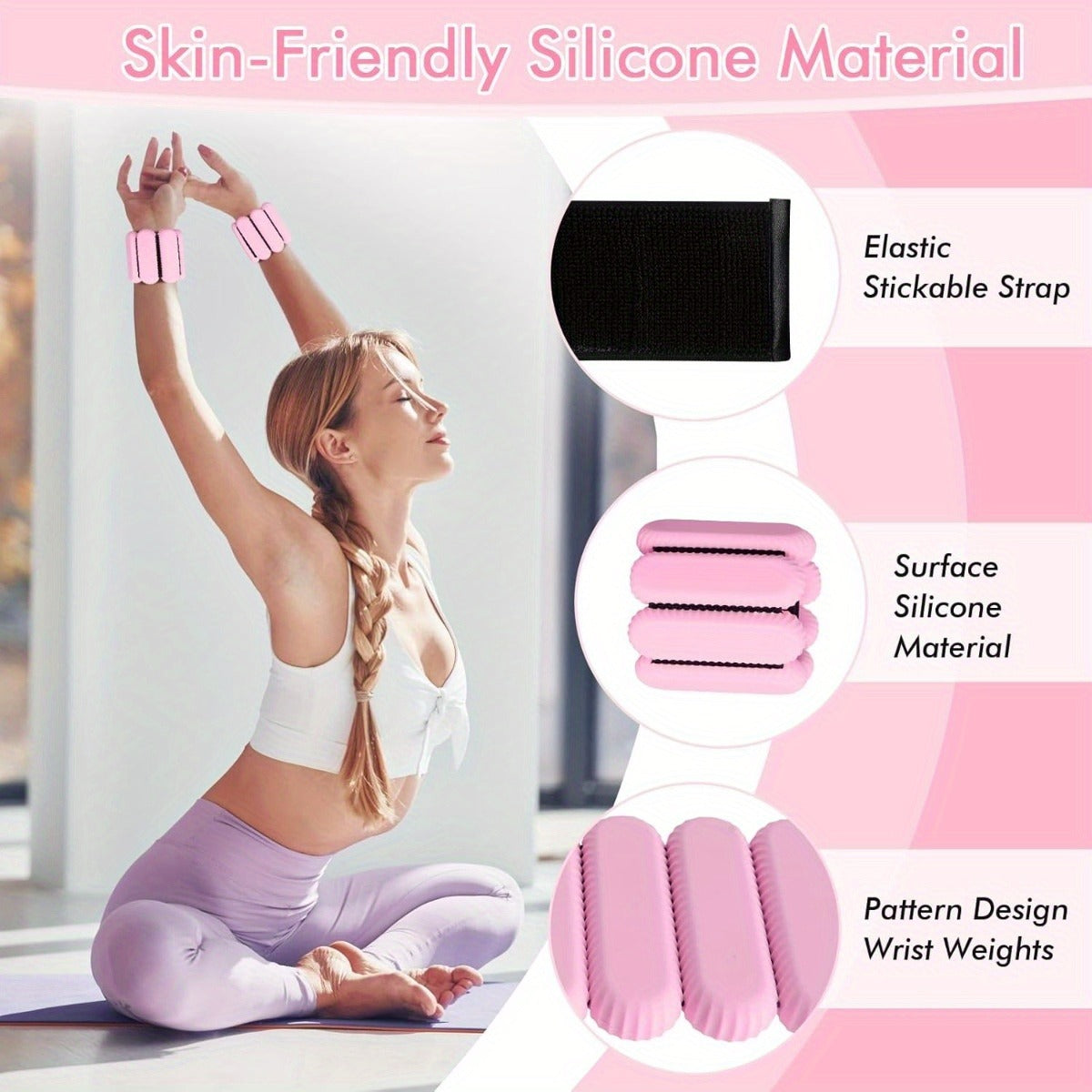Silicone Wrist & Ankle Weights Bracelet 1LB Pair for Women Men – Adjustable Weighted Cuffs for Yoga, Running