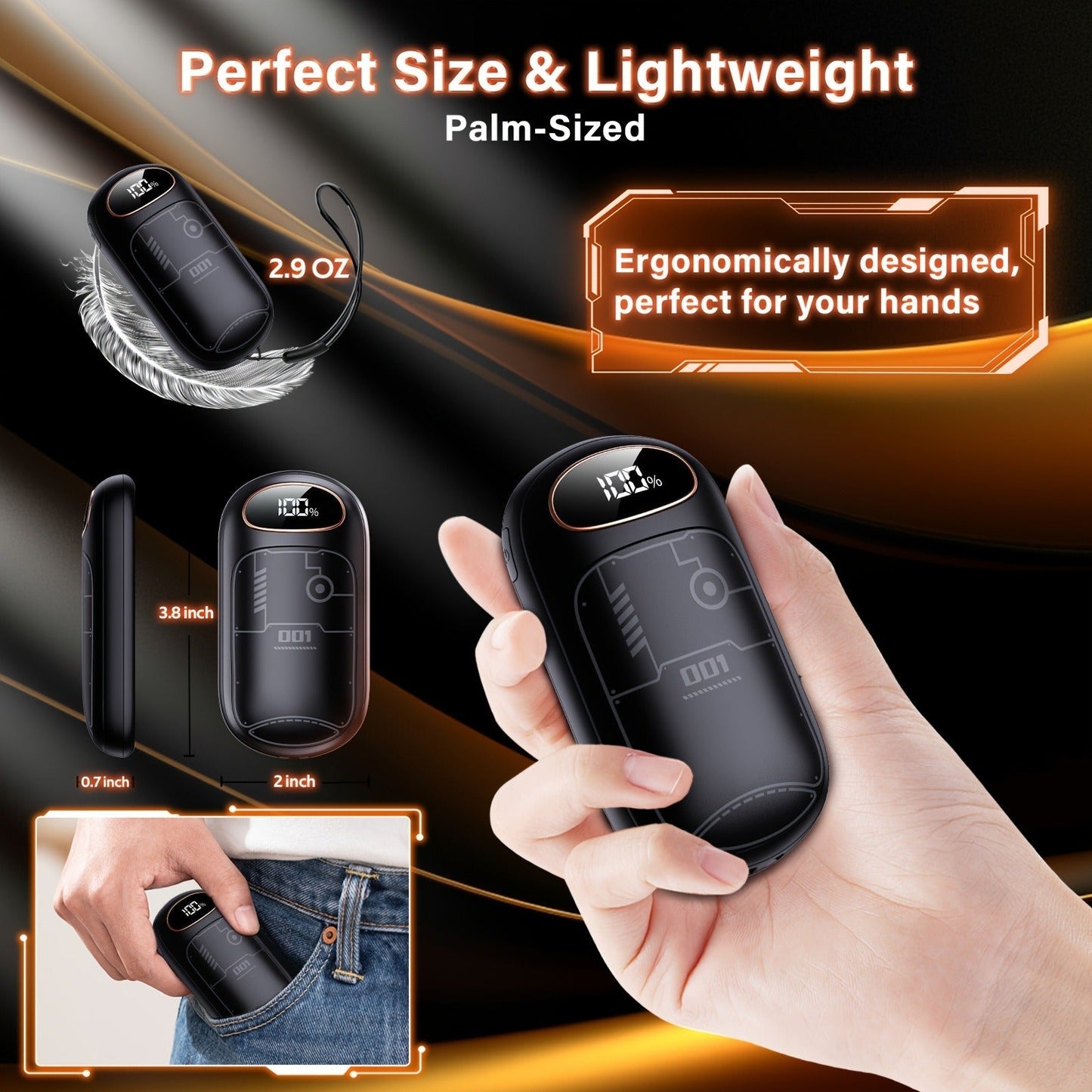 Rechargeable Hand Warmers 2-Pack – 2-in-1 Electric Hand Warmer & Power Bank with LED Display, Heats Up to 131°F, USB-C Fast Charge