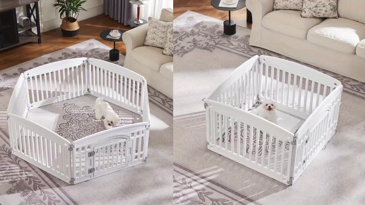 Dog Pen 4 Panel with Non-Slip Bottom & Safety Locking Door – Portable Expandable Indoor Outdoor Pet Pen for Medium Dogs & Puppies