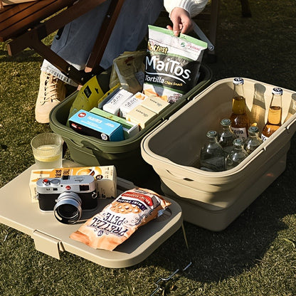 Picnic Basket Foldable with Detachable Table – Large Capacity Portable Camping Storage Basket with Handle