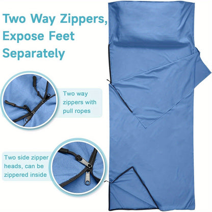 Sleeping Bag Liner for Adults – Two-Way Zipper Sleep Sack with Foot Exposure, Lightweight Portable Travel Sheet for Camping, Hiking