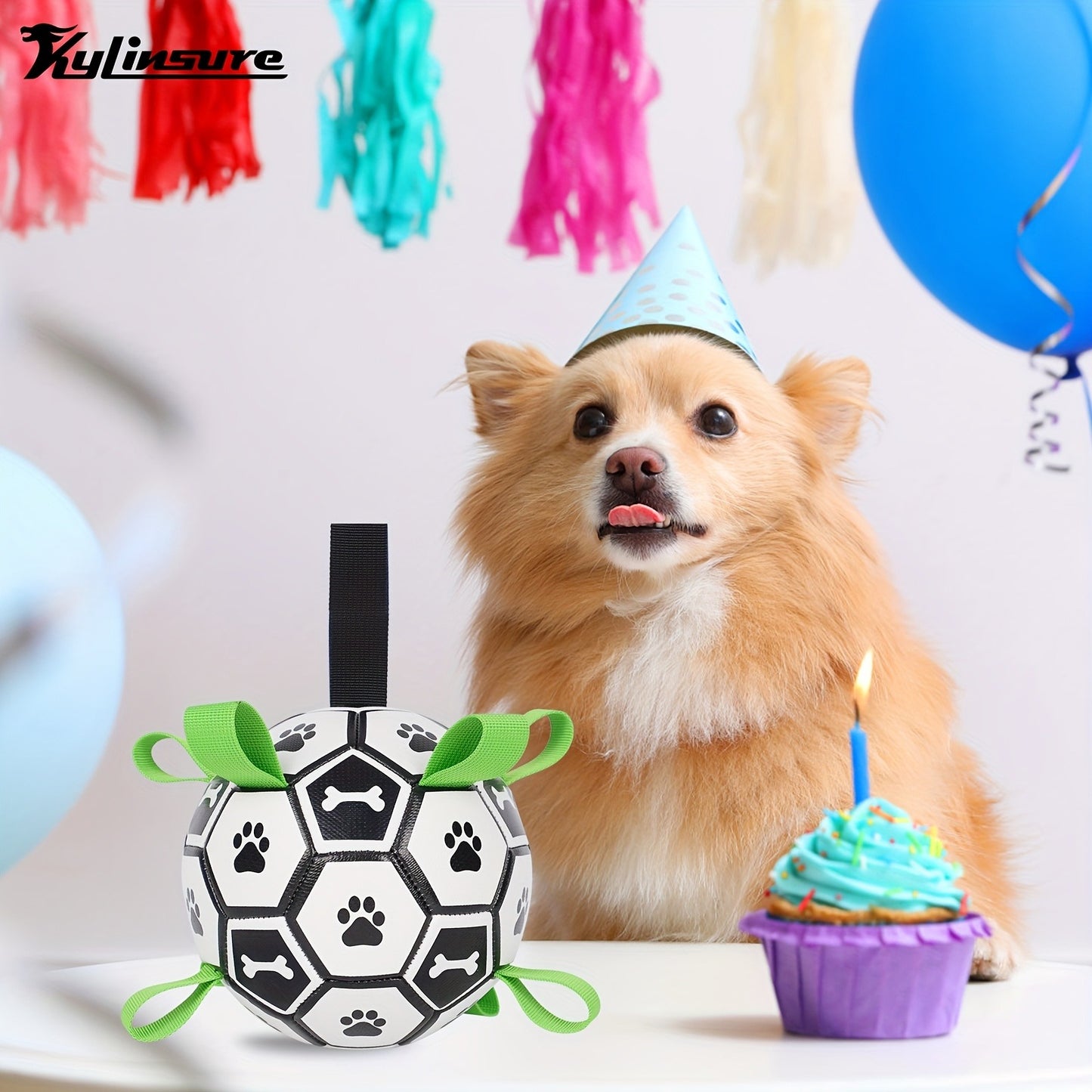 Soccer Ball Dog Toy with Straps – Interactive Tug of War Ball for Dogs, Durable Outdoor Water Toy for Small Medium Dogs