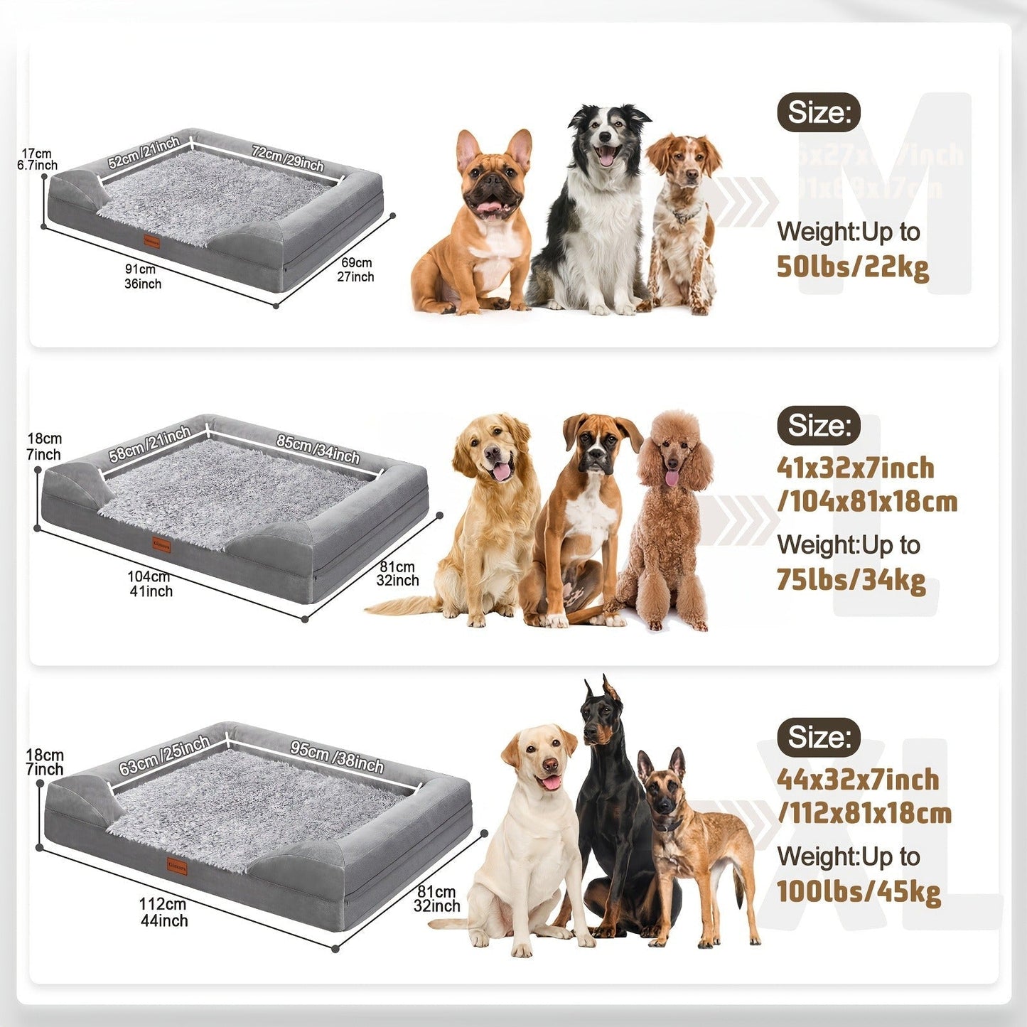 Egg-Crate Foam Dog Bed with Plush Bolsters and Rectangle or Semicircle Large-Size Shape Options