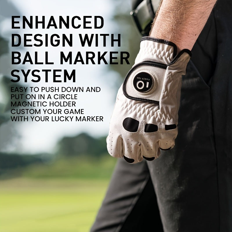 Men's Golf Glove Left Hand 3 Pack with Ball Marker – WeatherSof Soft Grip Cabretta-Style Golf Gloves for Men, Buckle Closure