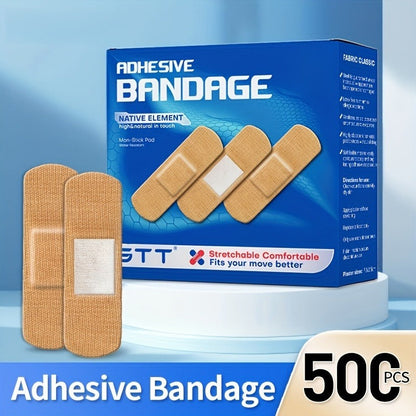 500-Piece Dark Brown Adhesive Bandage Pack with Flexible Fabric Strips for Home and Travel First Aid