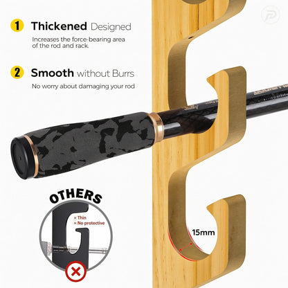 Wall-Mounted Wooden Fishing Rod Rack – 5-Hole Horizontal Rod Holder for Garage, Ceiling & Wall | Solid Wood Fishing Pole Storage Bracket