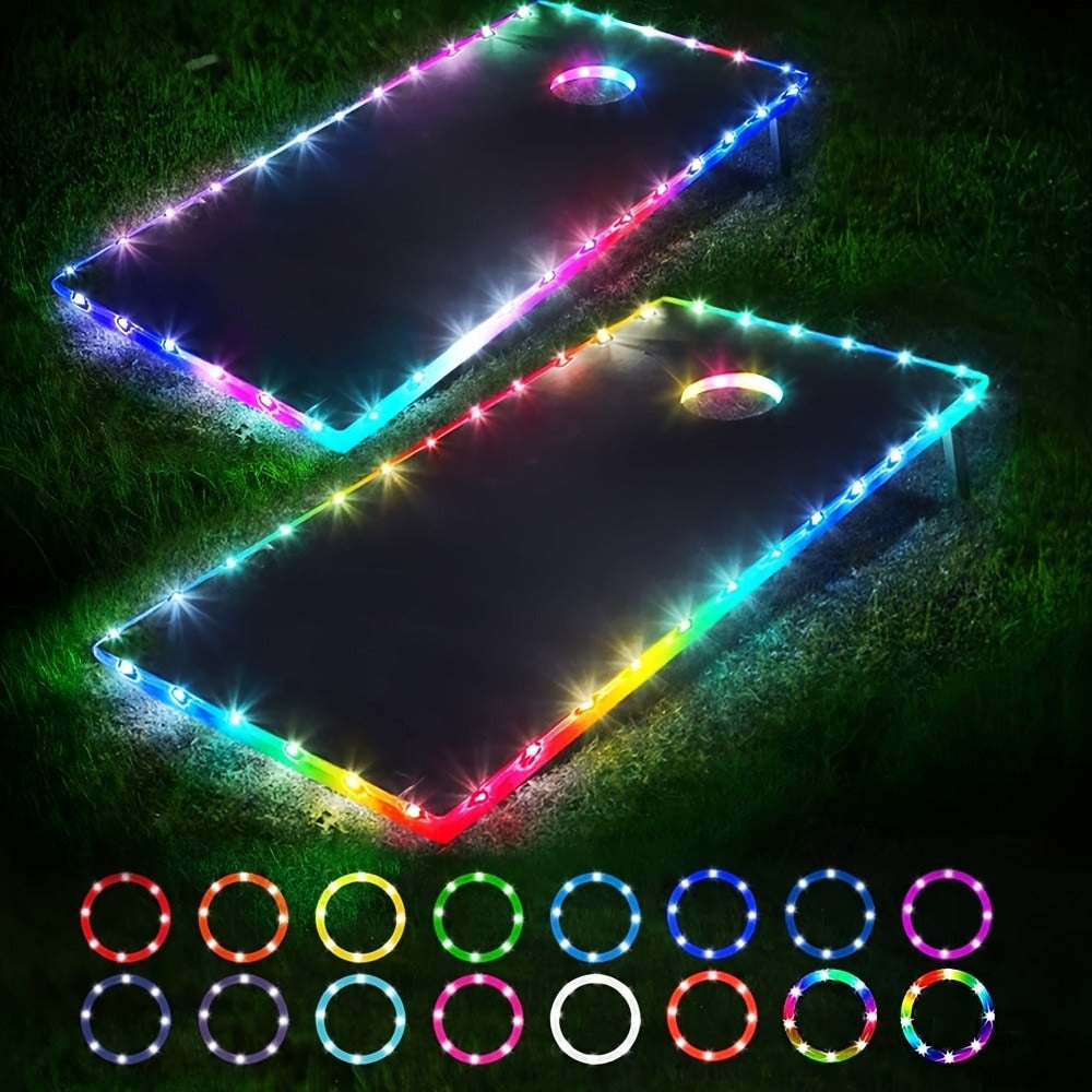 Cornhole Lights LED Ring & Board Edge Lights 17 Colors 7 Modes with Remote Control for Standard Cornhole Board 4ft x 2ft Night Games