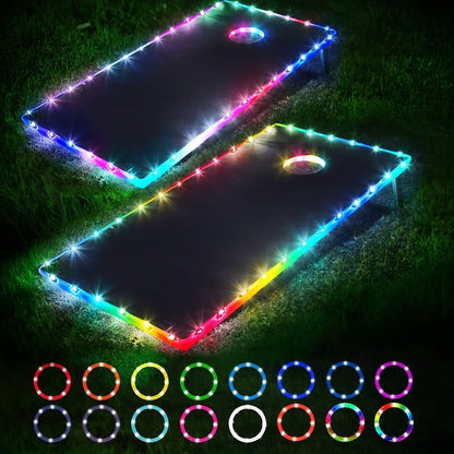 Cornhole Lights LED Ring & Board Edge Lights 17 Colors 7 Modes with Remote Control for Standard Cornhole Board 4ft x 2ft Night Games