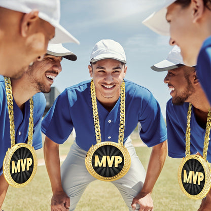 MVP Championship Turnover Chain Medal – 6 Inch Big Golden Champ Award Necklace for Baseball Basketball Football Soccer Softball Volleyball