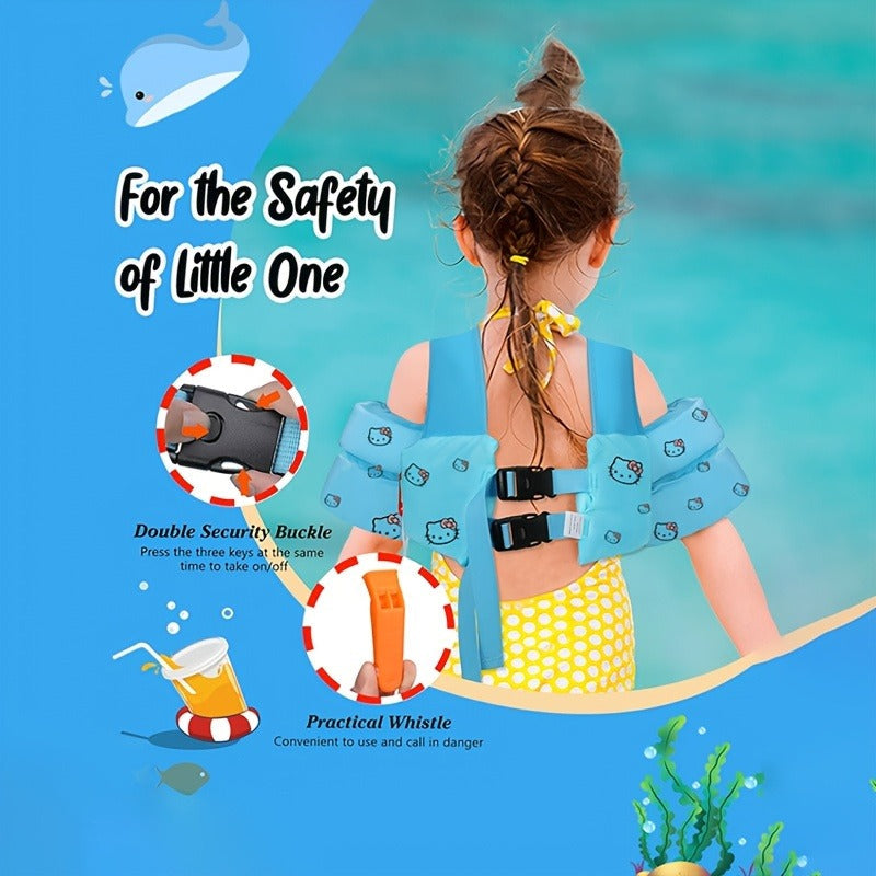 Toddler Swim Vest for Kids Ages 1-9 – Cute Blue Cartoon Cat Pattern, Lightweight Floating Jacket Adjustable Straps for Boys Girls 20-66lbs