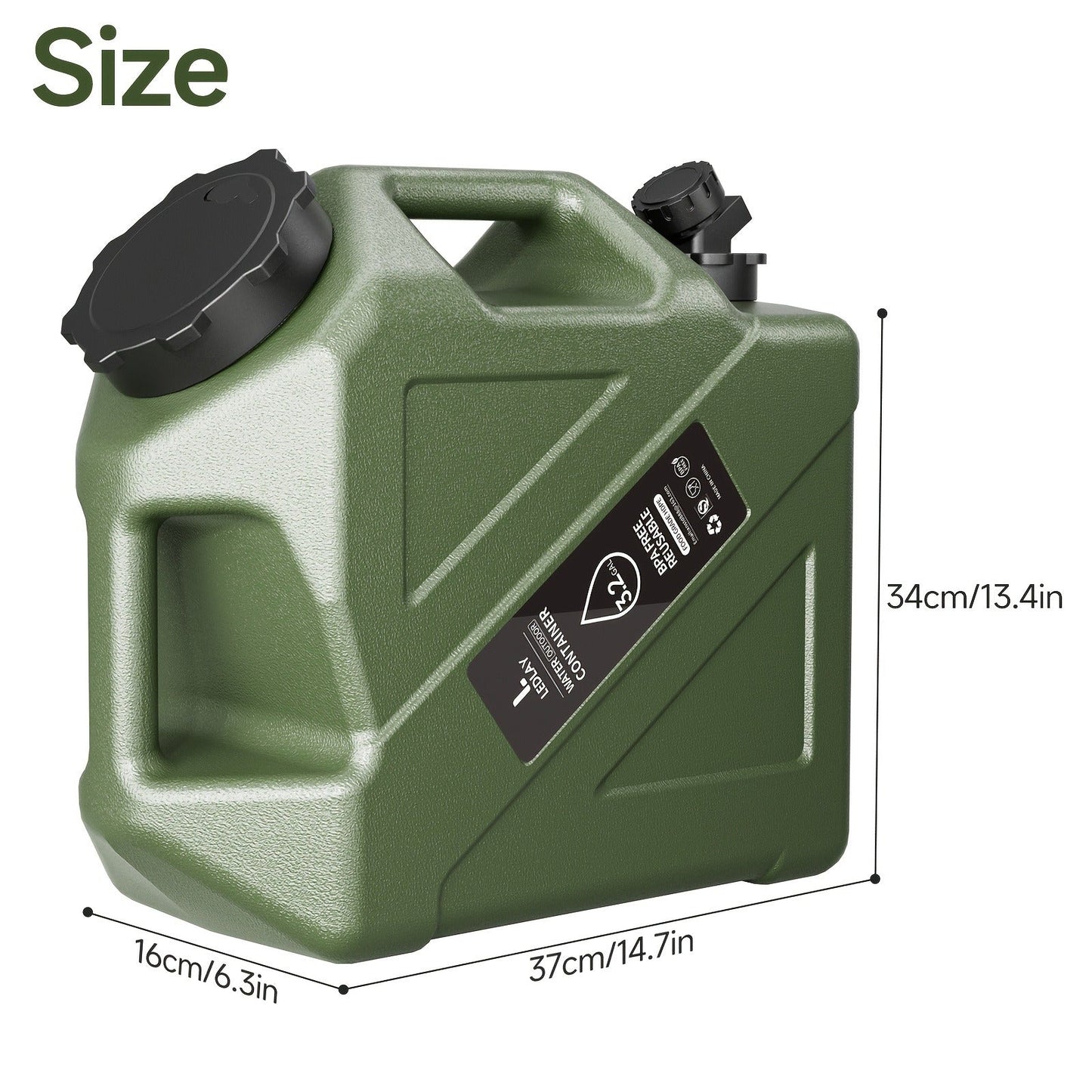 Collapsible Camping Water Storage Bucket 3.2 Gal Portable Water Tank with Faucet Dispenser Army Green Outdoor Emergency Water Container